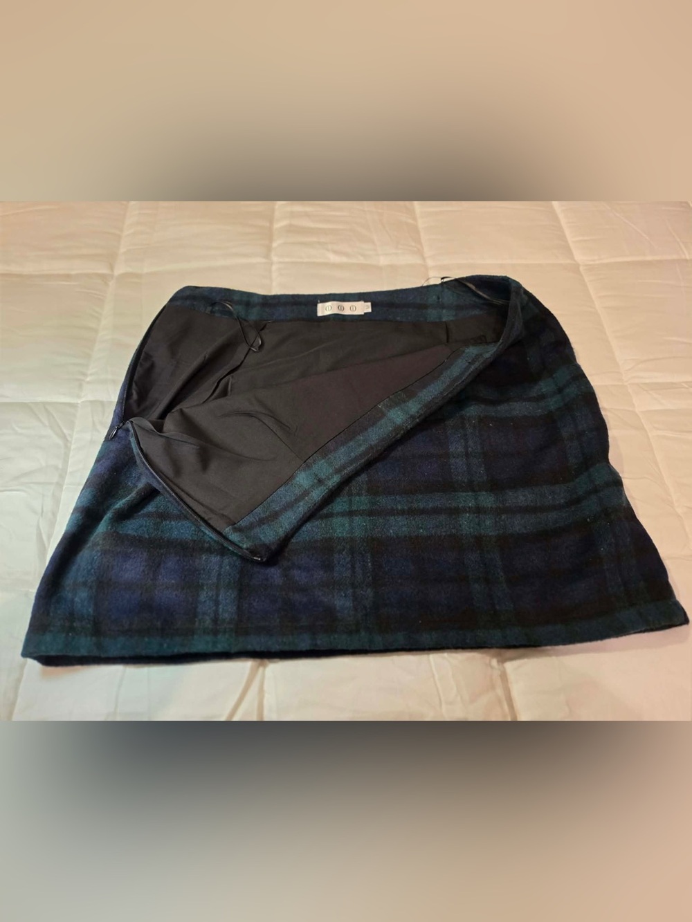 Classic Green & Navy Plaid Mini Skirt 20% wool 80% polyester size M NWT - Picture 5 of 10